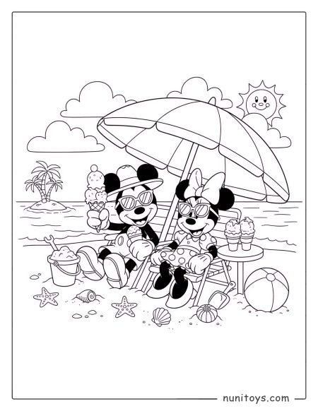 Coloriage Mickey Mouse et Minnie Mouse à la plage
