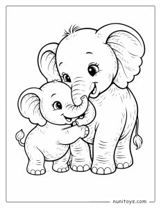 Mother and Baby Elephant Coloring Page