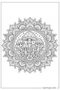 Mushroom Garden Mandala Printable Coloring Page