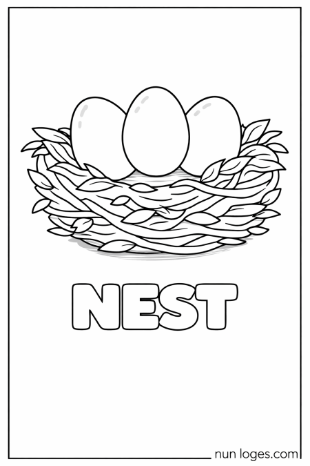 N is for Nest simple bird coloring page