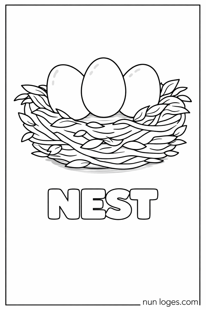 N is for Nest simple bird coloring page
