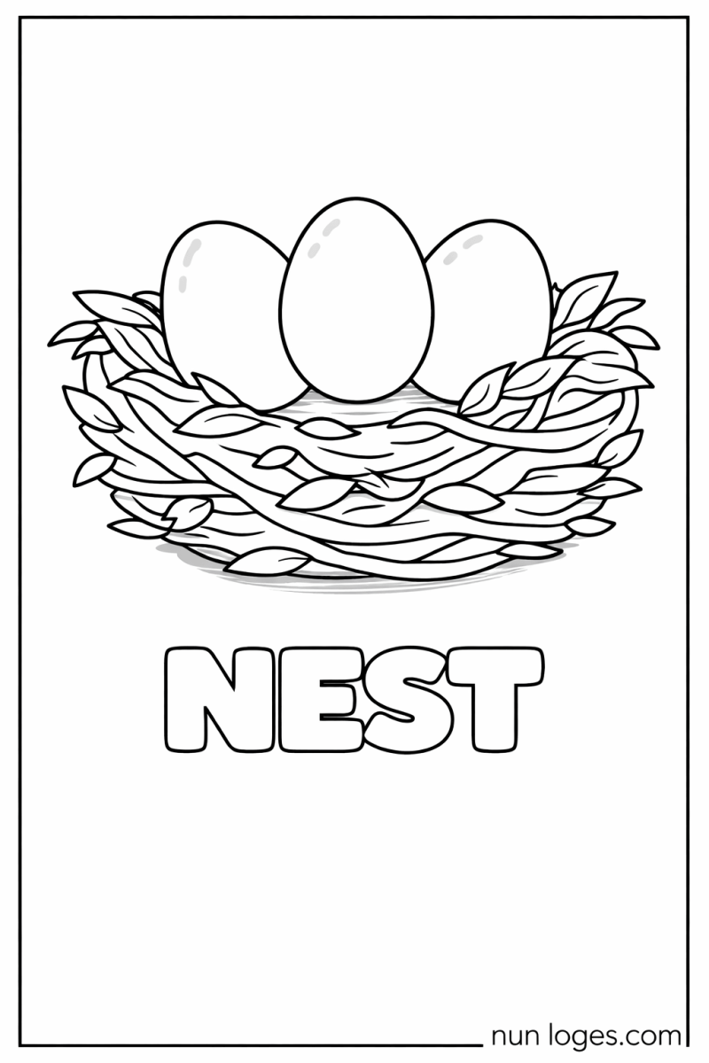 N is for Nest simple bird coloring page