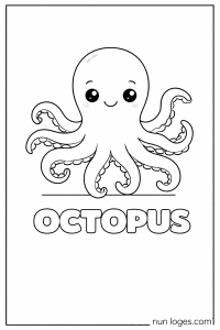 O is for Octopus cute ocean coloring page