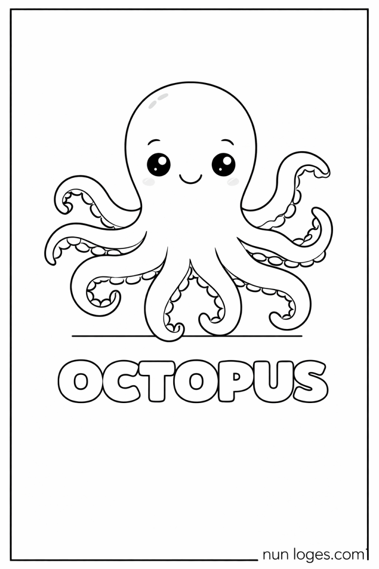 O is for Octopus cute ocean coloring page
