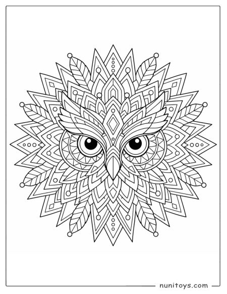 Owl Face Geometric Mandala Coloring Sheet