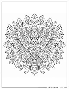 Owl with Open Wings Mandala Coloring Sheet