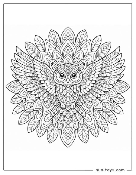 Owl with Open Wings Mandala Coloring Sheet