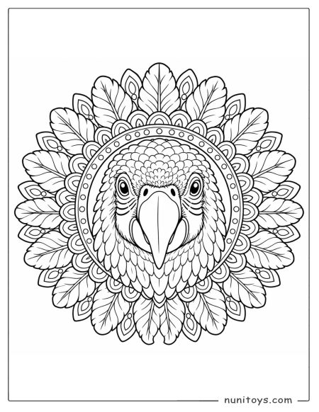 Parrot Face Leaf Mandala Coloring Page