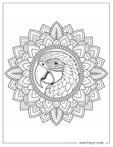 Parrot Head Floral Mandala Coloring Page