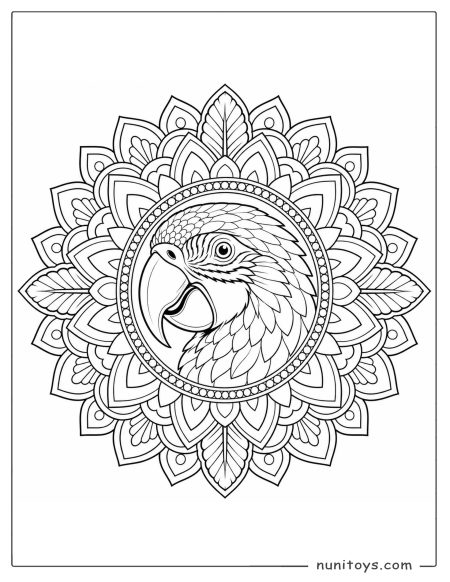Parrot Head Floral Mandala Coloring Page