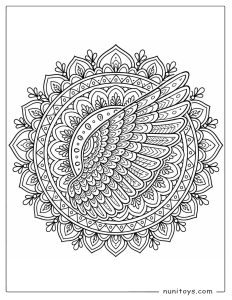 Parrot Wing Feather Mandala Coloring Page