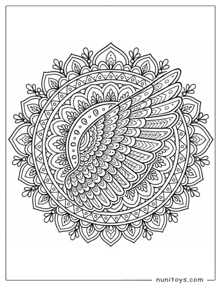 Parrot Head Floral Mandala Coloring Page