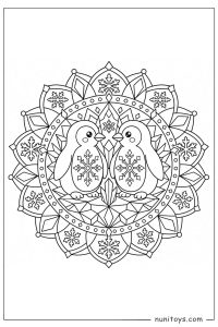 Penguin Pair Snowflake Mandala Coloring Sheet