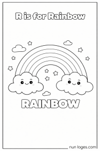 R is for Rainbow cute sky coloring page