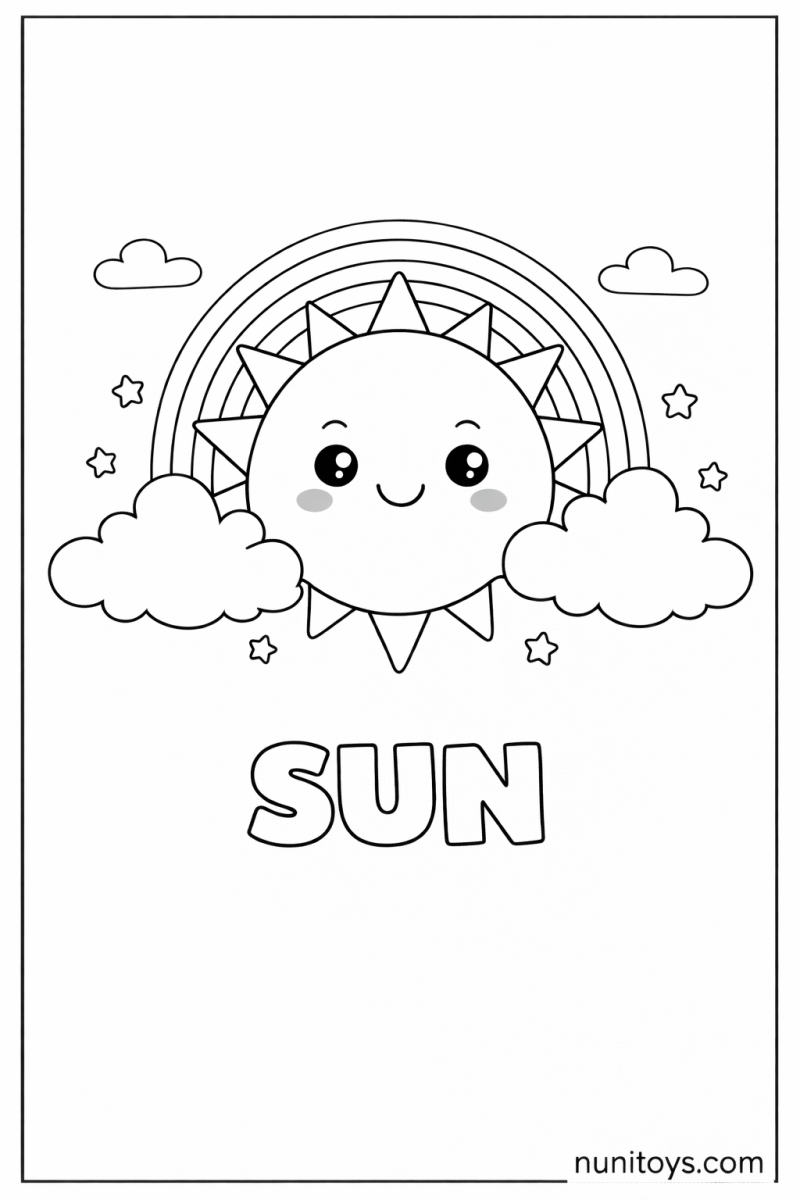 S is for Sun cute preschool coloring page
