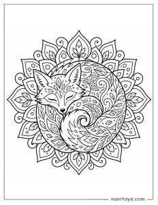 Sleeping Fox Mandala Coloring Page