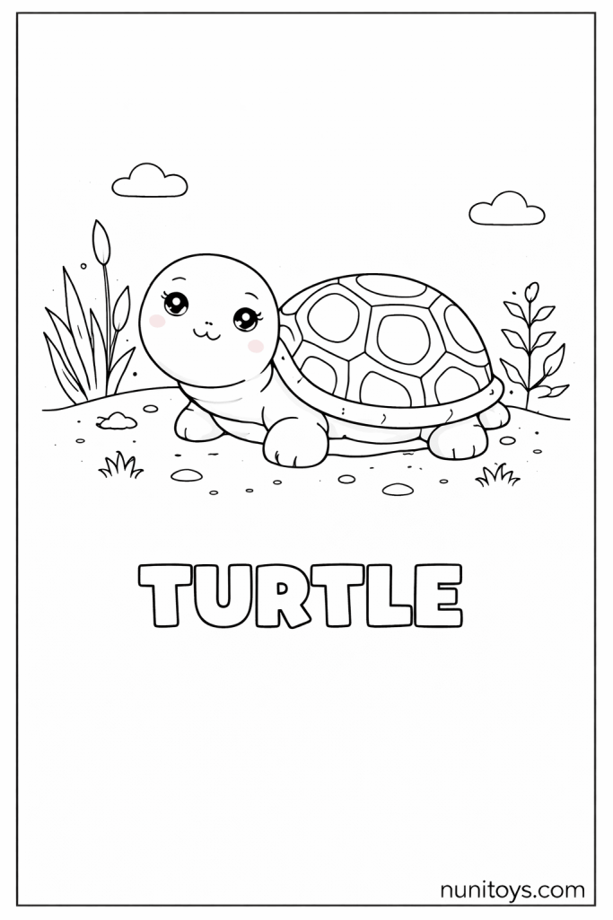 T is for Turtle cute preschool coloring page