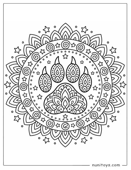 Tiger Paw Print Mandala Coloring Sheet
