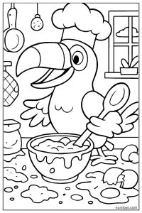 טוקן שף במטבח מערבב קערה דף צביעה לילדים