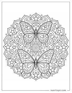 Two Butterfly Star Mandala Coloring Sheet