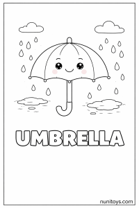 U is for Umbrella cute rainy day coloring page