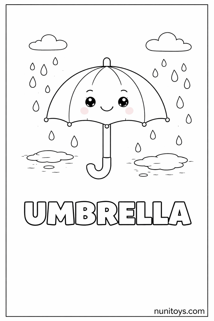 U is for Umbrella cute rainy day coloring page
