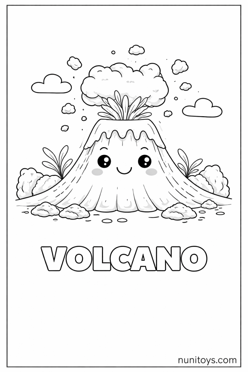 V is for Volcano fun preschool coloring page