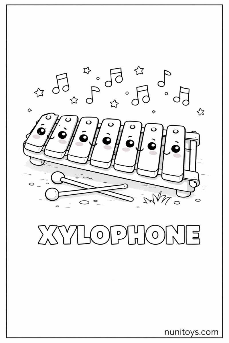 X is for Xylophone fun music coloring page