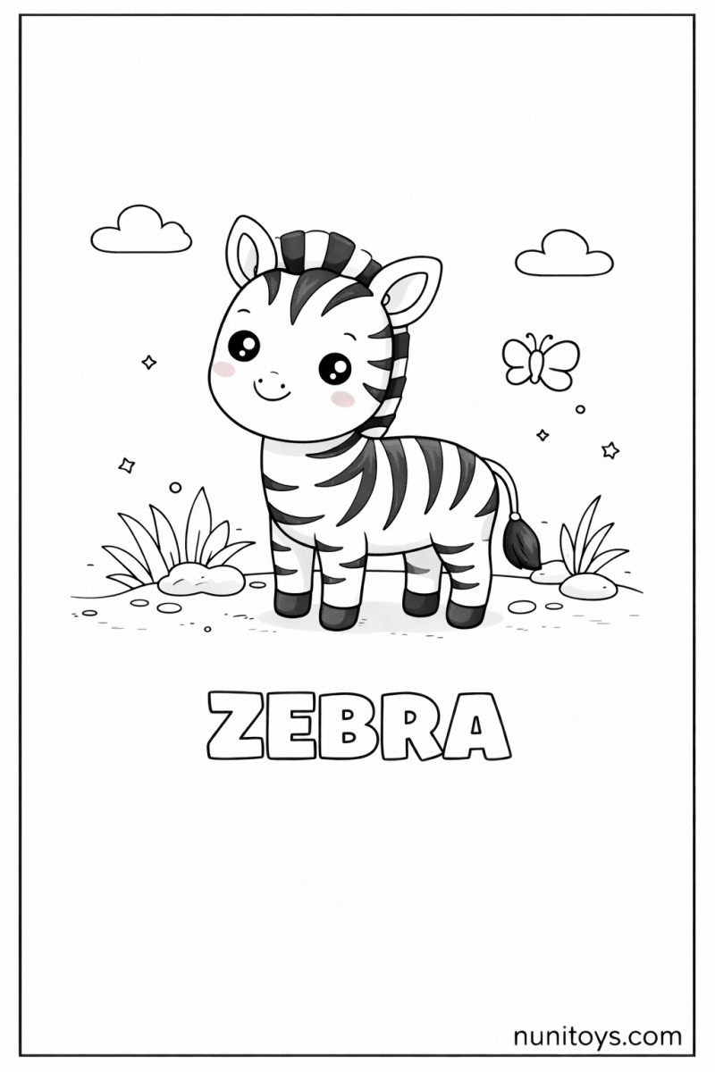Z is for Zebra cute animal coloring page