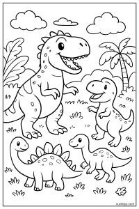 Adorable Allosaurus and Dinosaur Friends Coloring Page