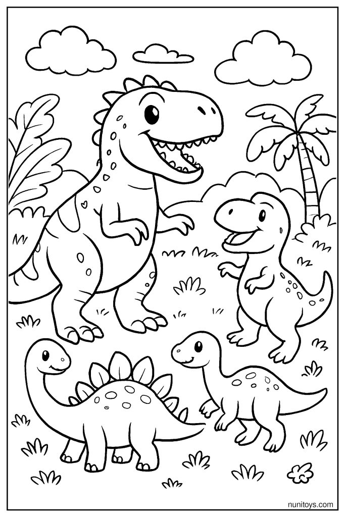 Adorable Allosaurus and Dinosaur Friends Coloring Page