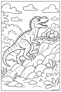 Allosaurus Climbing a Rocky Hill Coloring Page