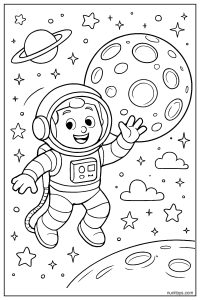 Astronaut Floating Near the Moon: Space Adventure Coloring Page