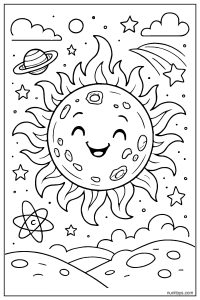 Astronomical Sun with Sunspots and Solar Activity Coloring Page