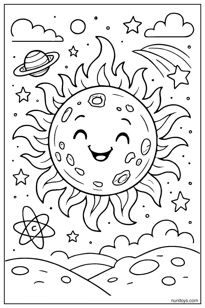 Astronomical Sun with Sunspots and Solar Activity Coloring Page