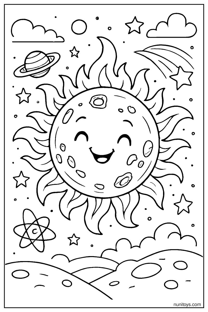 Astronomical Sun with Sunspots and Solar Activity Coloring Page