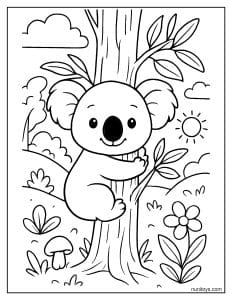 קואלה תינוק מחבק עץ דף צביעה חמוד לילדים