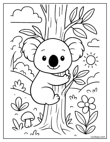 קואלה תינוק מחבק עץ דף צביעה חמוד לילדים