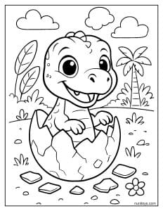 Baby T-Rex in a Cracked Egg Shell Coloring Page