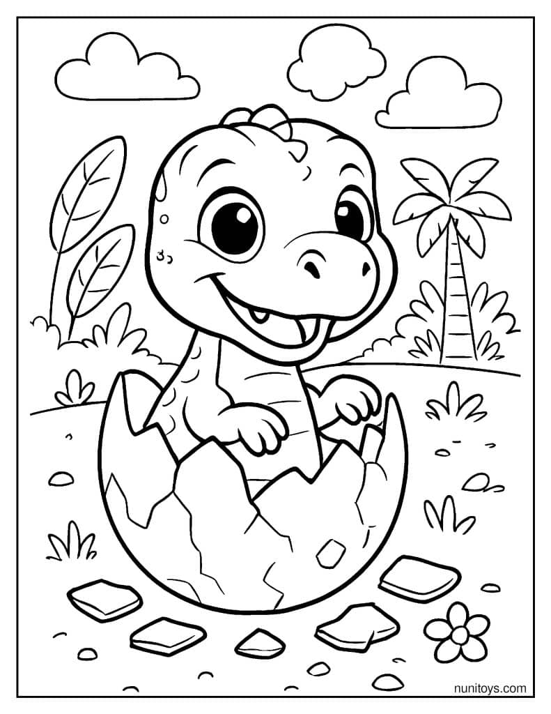Baby T-Rex in a Cracked Egg Shell Coloring Page