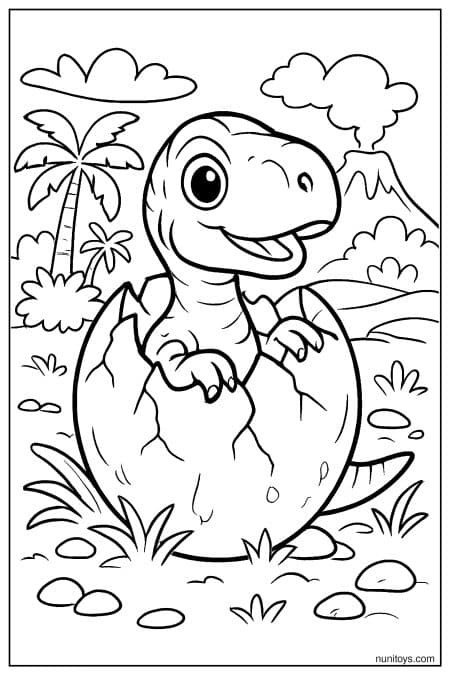 Baby Velociraptor Hatching from Egg Coloring Page