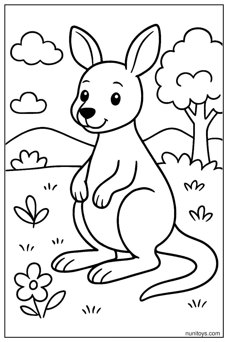 Beginner Kangaroo Sitting Calmly Coloring Page