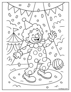 Clown Dancing Under the Circus Spotlight Coloring Page