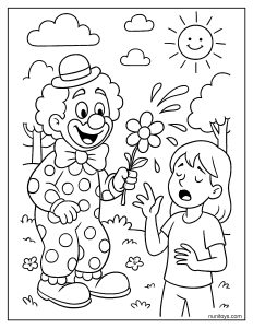 Clown Squirting Water from a Fake Flower Coloring Page