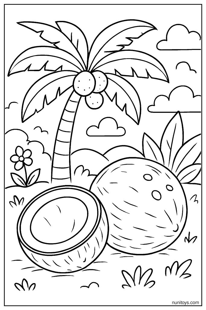 Coconuts on a Sunny Island Coloring Page