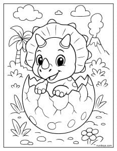 Cute Baby Triceratops Sitting in a Cracked Egg Coloring Page