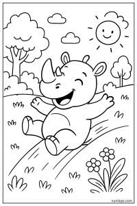 Cute Rhino Sliding Down a Playful Hill