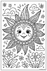 Decorative Sun with Tribal Patterns Coloring Page