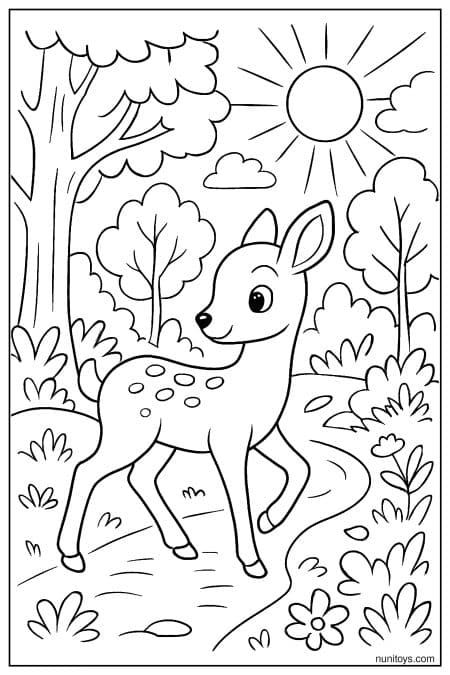 Deer Walking Under a Bright Sunny Sky