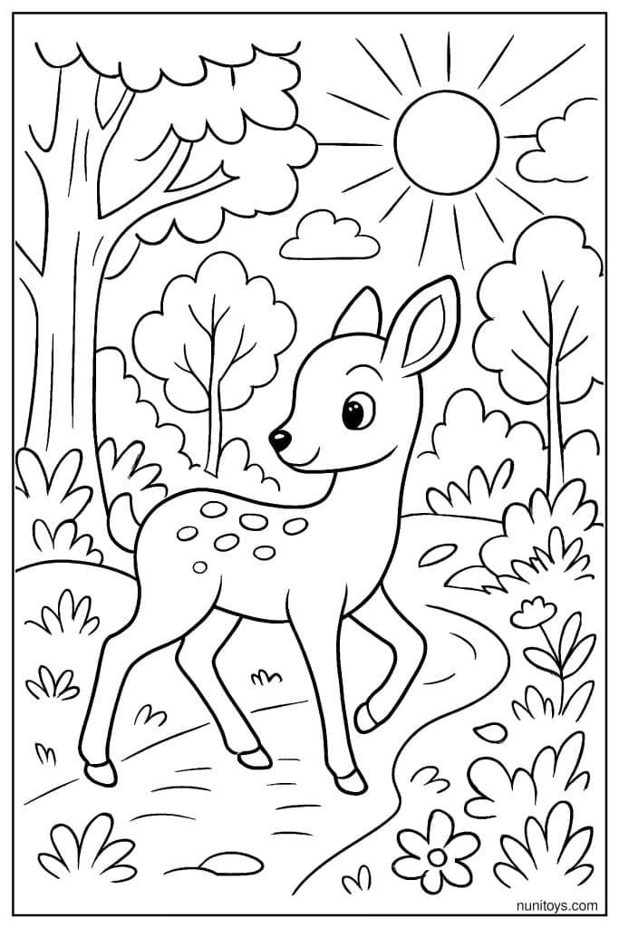 Deer Walking Under a Bright Sunny Sky